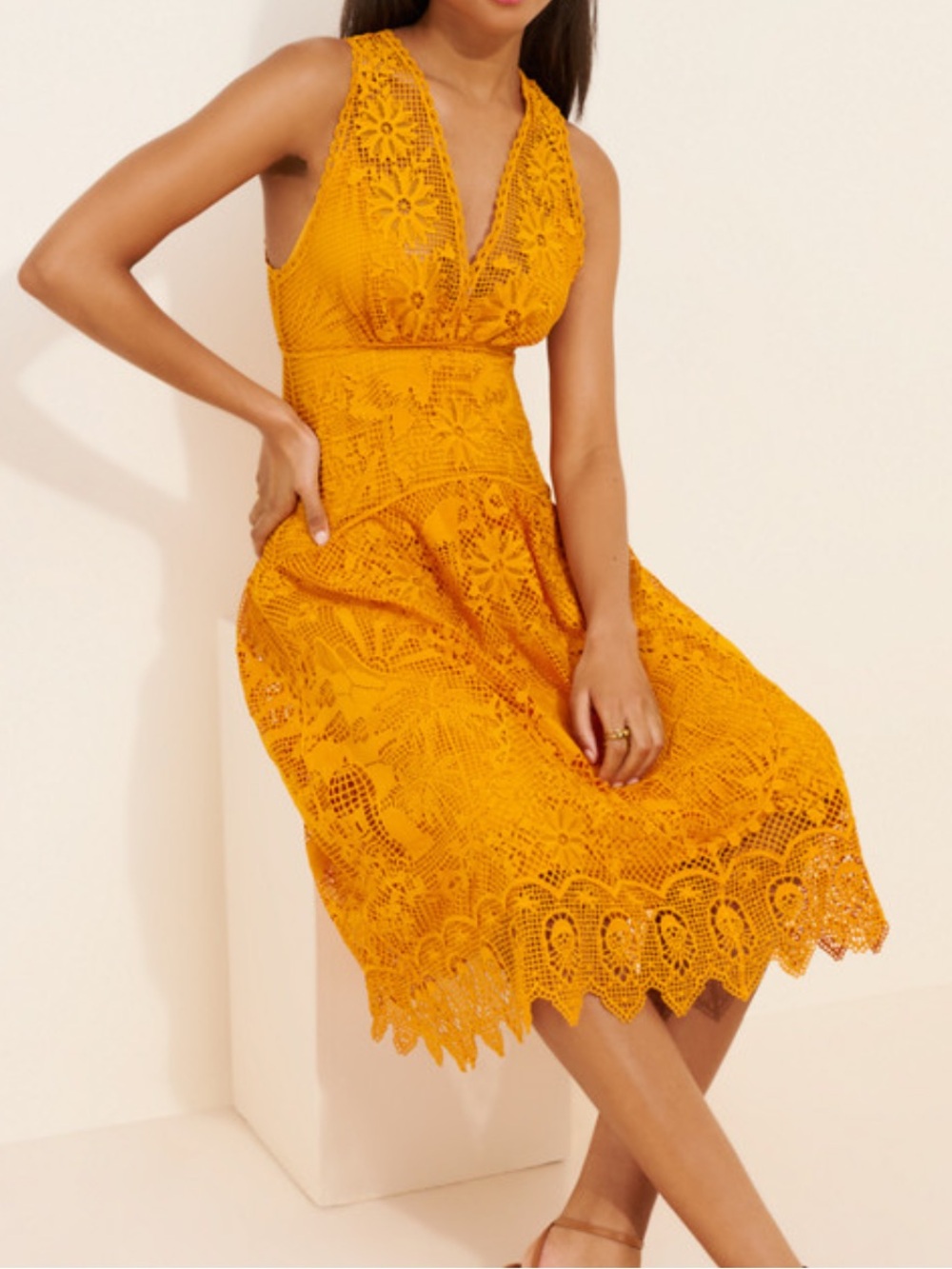 Farm Rio Sleeveless Lace Midi Dress